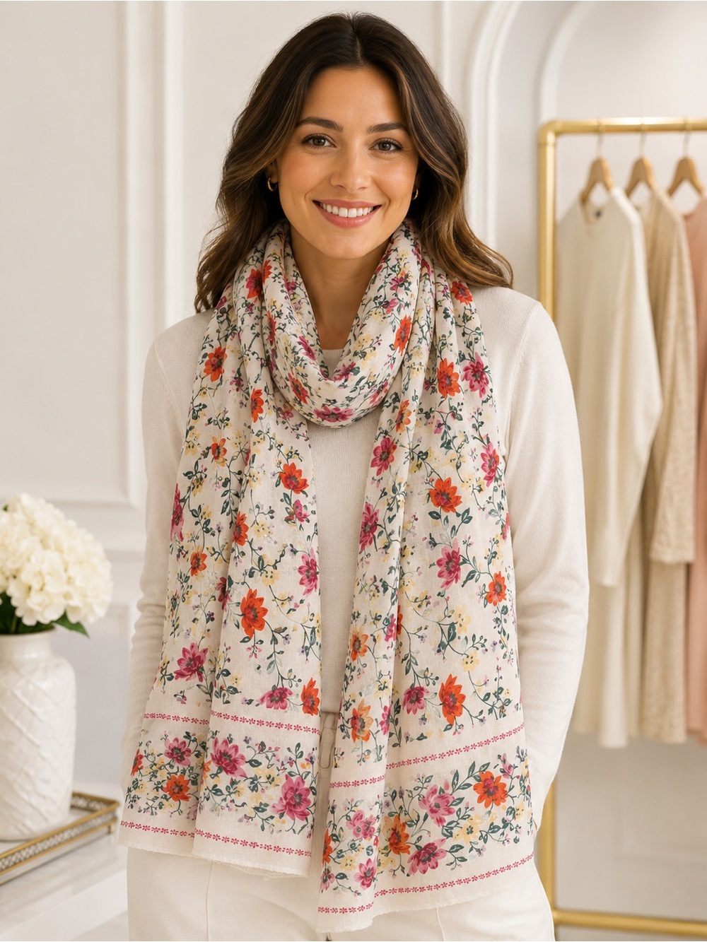 Old Navy White Multicolor Floral Lightweight Scarf Wrap 32x72 NWT